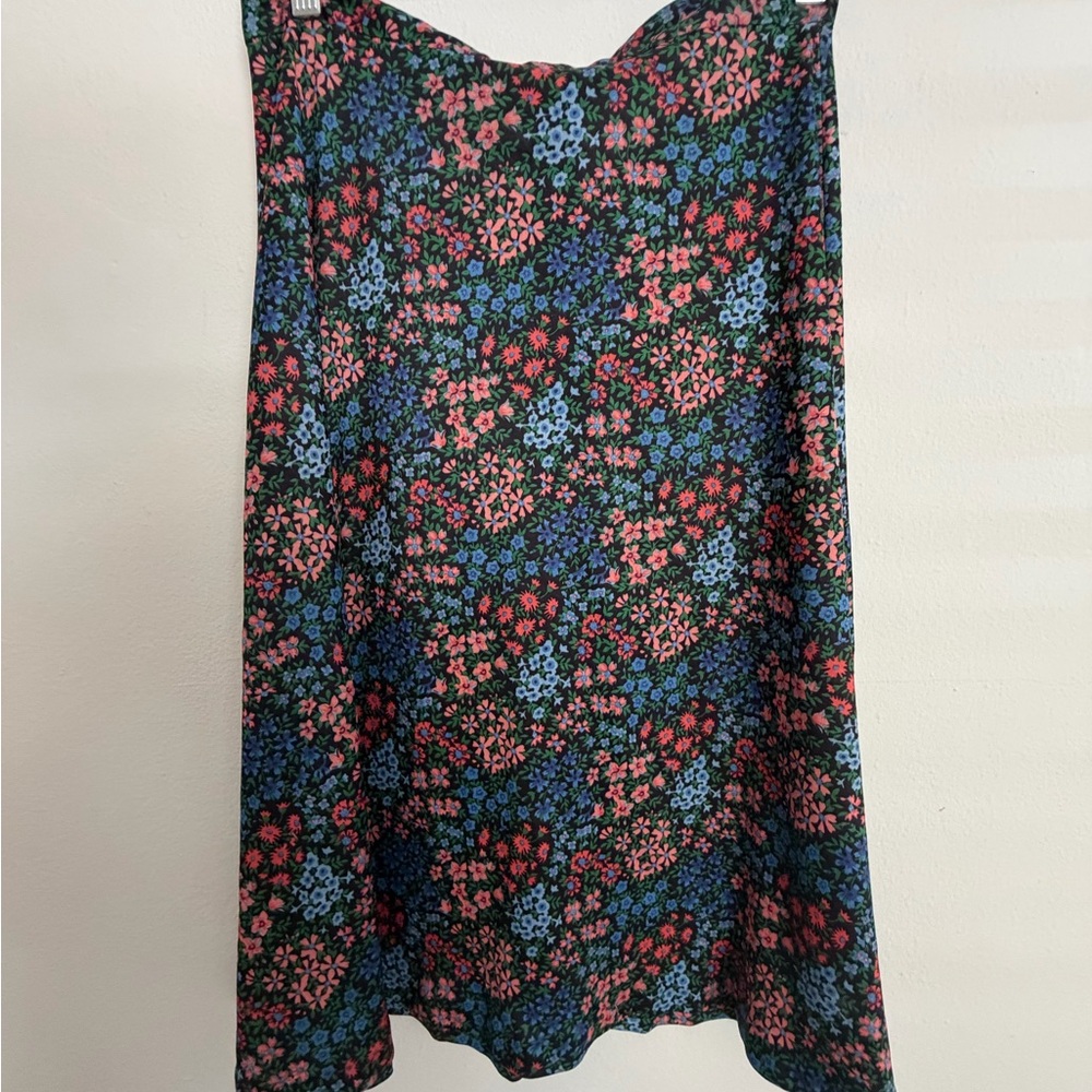 Floral Midi Skirt - Black with Pink & Blue Floral Print